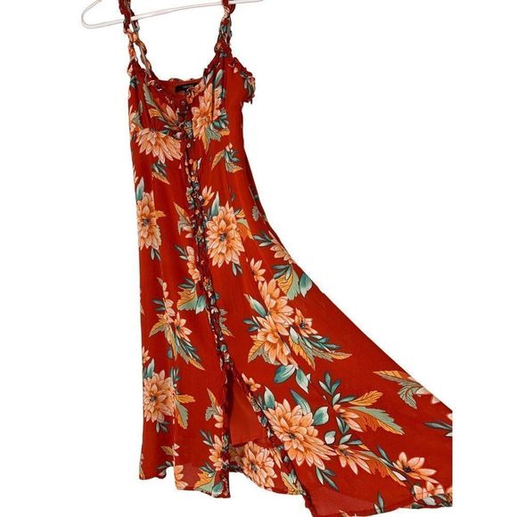 Women’s Forever 21 Orange Strap A Line Sz S Midi Dress Tropical 5324 - Picture 2 of 10